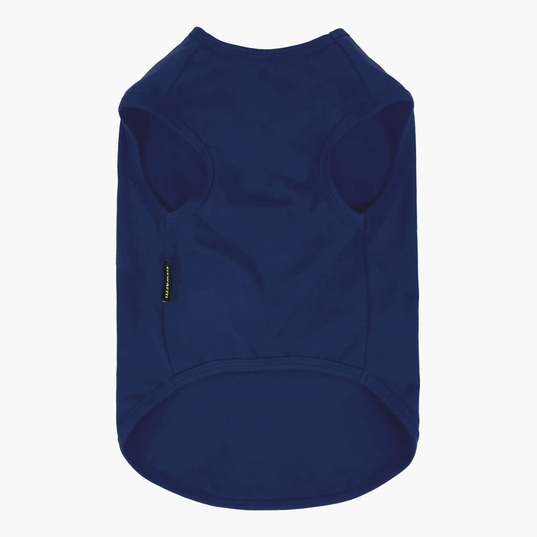 Blue dog tank top on a white background
