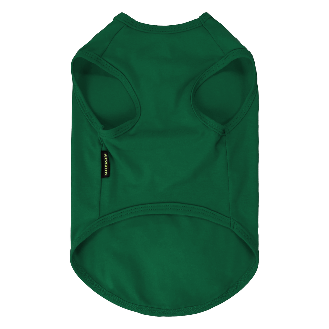 Green shirt for dogs shown flat against a white background, featuring a small black brand tag on the side