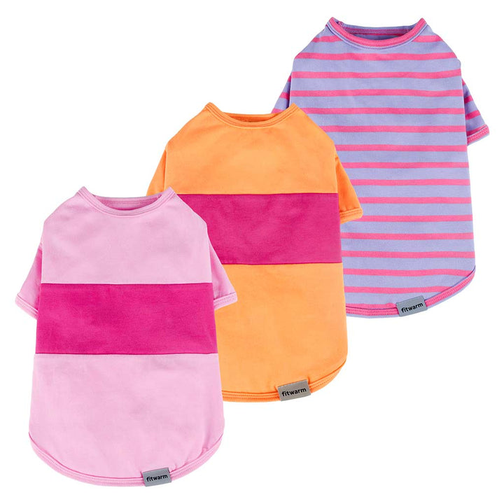 Colorblock and Striped Dog Shirts in Pink Orange and Purple - Fitwarm Dog Clothes