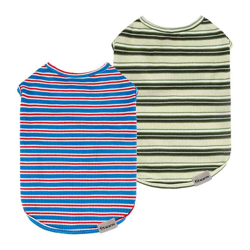 Striped Dog Shirts in Red, White, Blue, and Olive Green - Fitwarm Dog Clothes