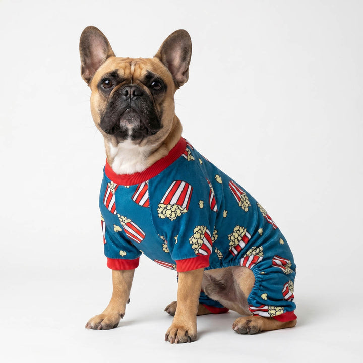 French Bulldog wearing a popcorn dog pjs
