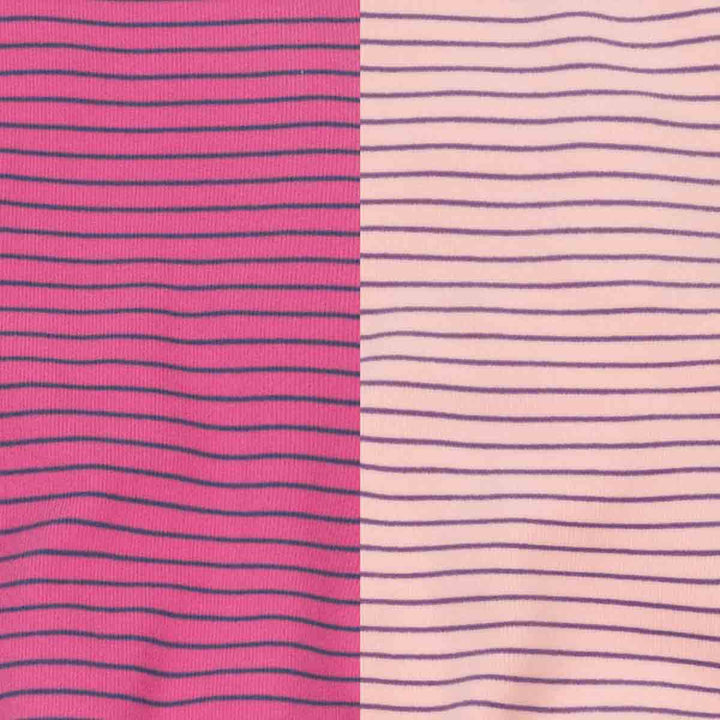 Two close-up fabric swatches side by side, each showing a fine horizontal stripe pattern