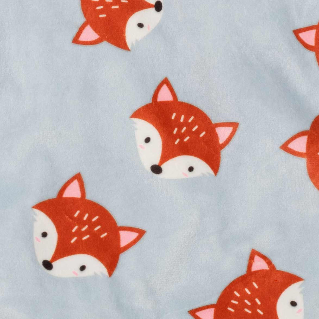 Blue fox print fleece fabric detail, perfect for dog pajamas, Dachshund apparel.