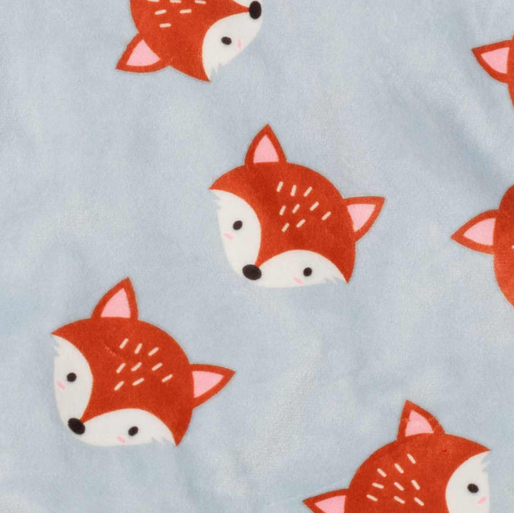 Blue fox print fleece fabric detail, perfect for dog pajamas, Dachshund apparel.