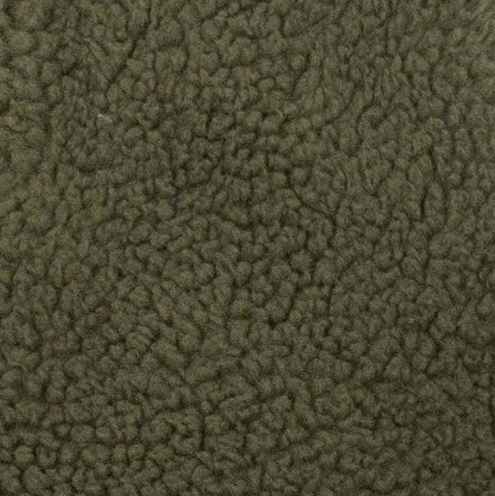 Olive green sherpa fabric close-up highlighting soft fleece surface for dog sweater.