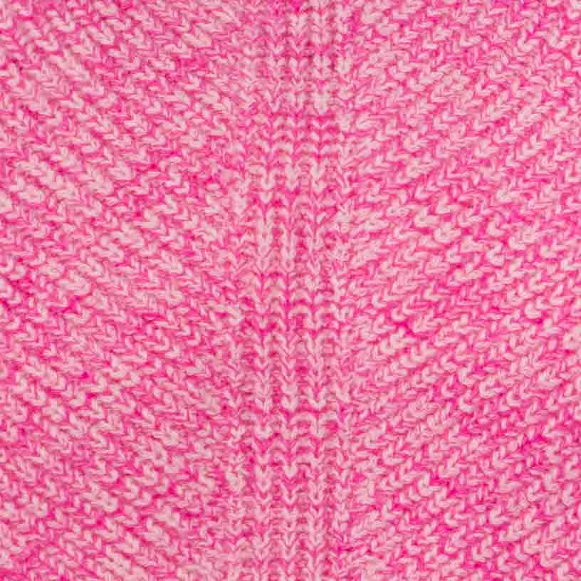 Detailed view of pink herringbone knit pattern on dog sweater fabric.