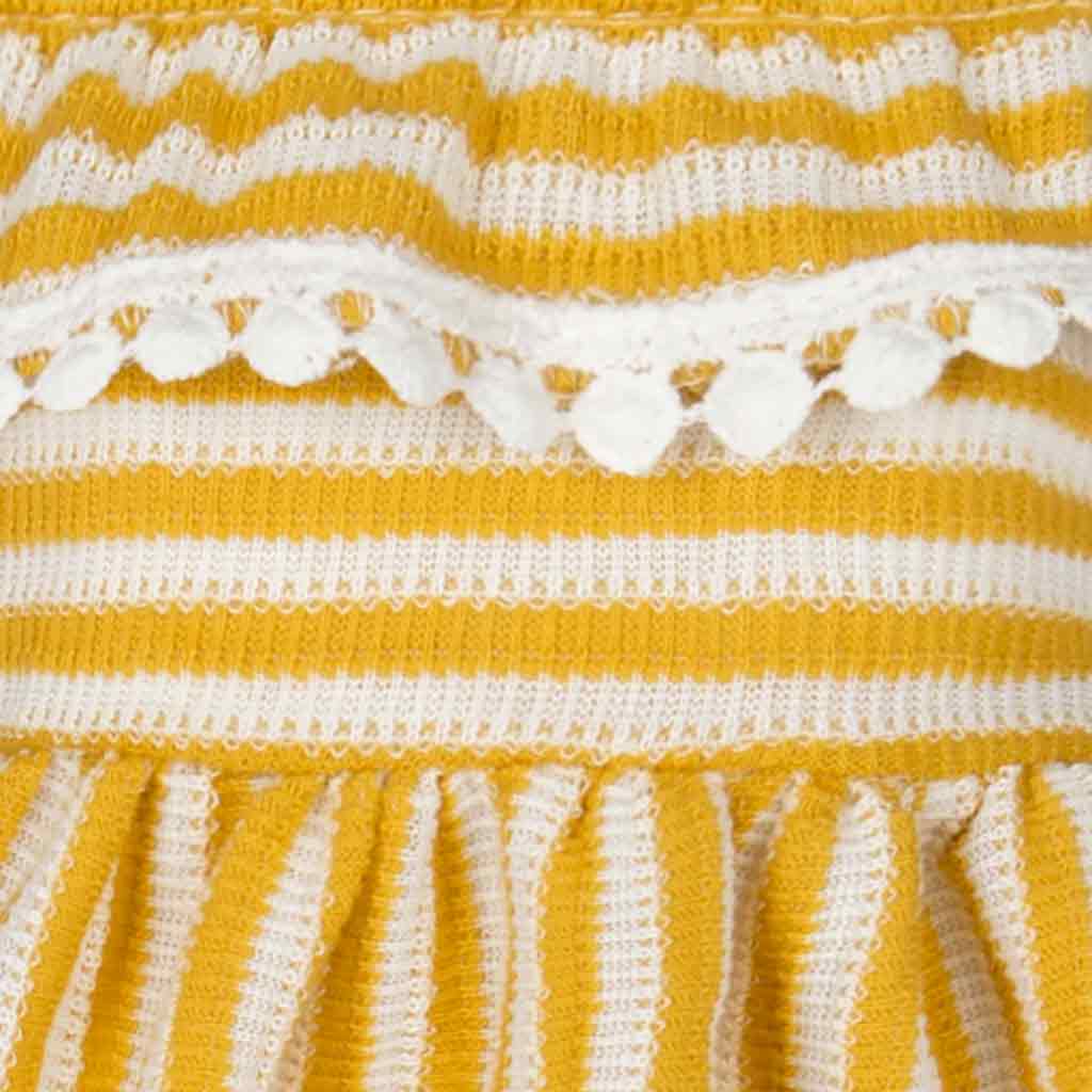 Yellow Striped Dress for Dogs with Delicate Lace Details and Pretty Ruffles - Fitwarm Dog Clothes