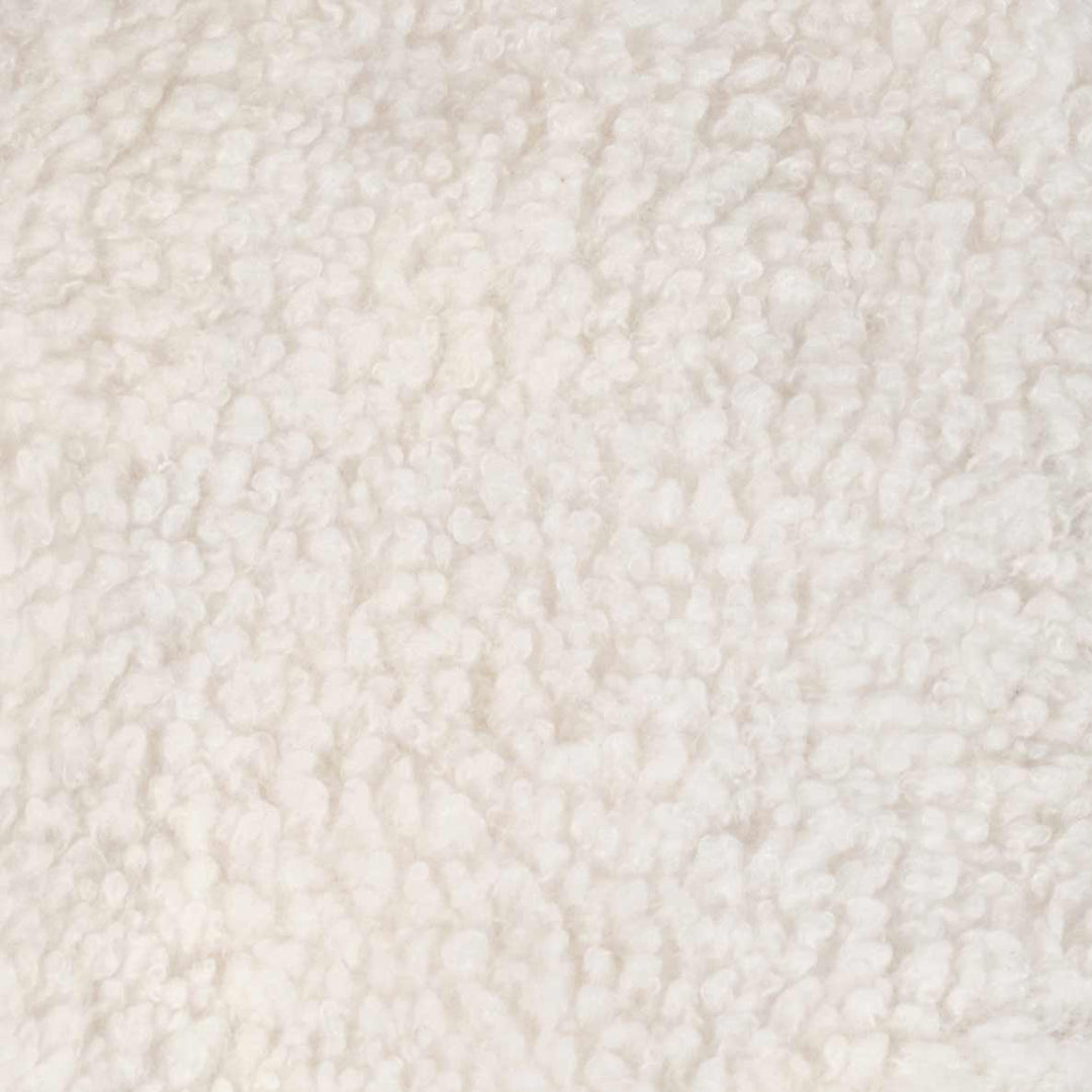 Soft white polyester fabric with plush, curly texture for a cozy dog Halloween sheep costume.