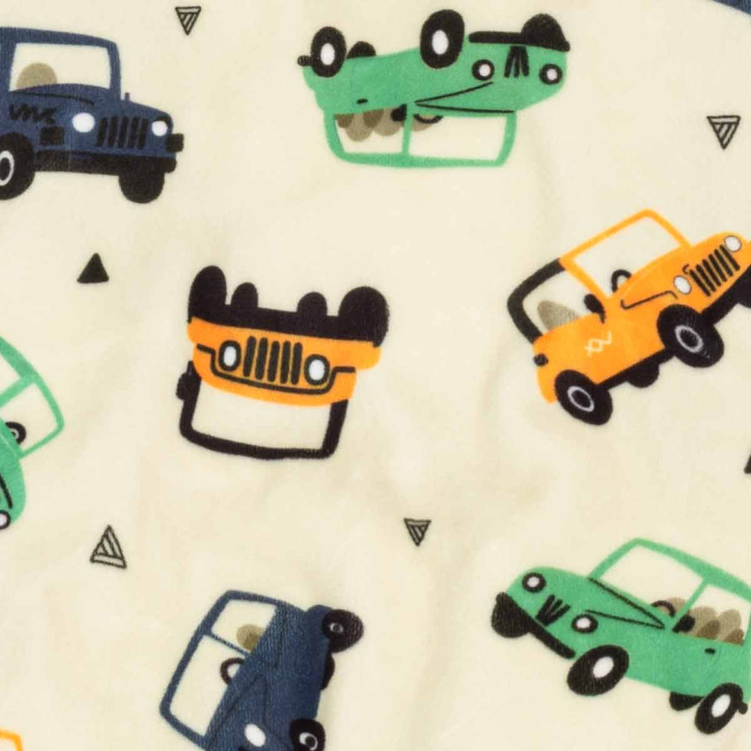 Pattern of colorful cartoon cars on a beige background