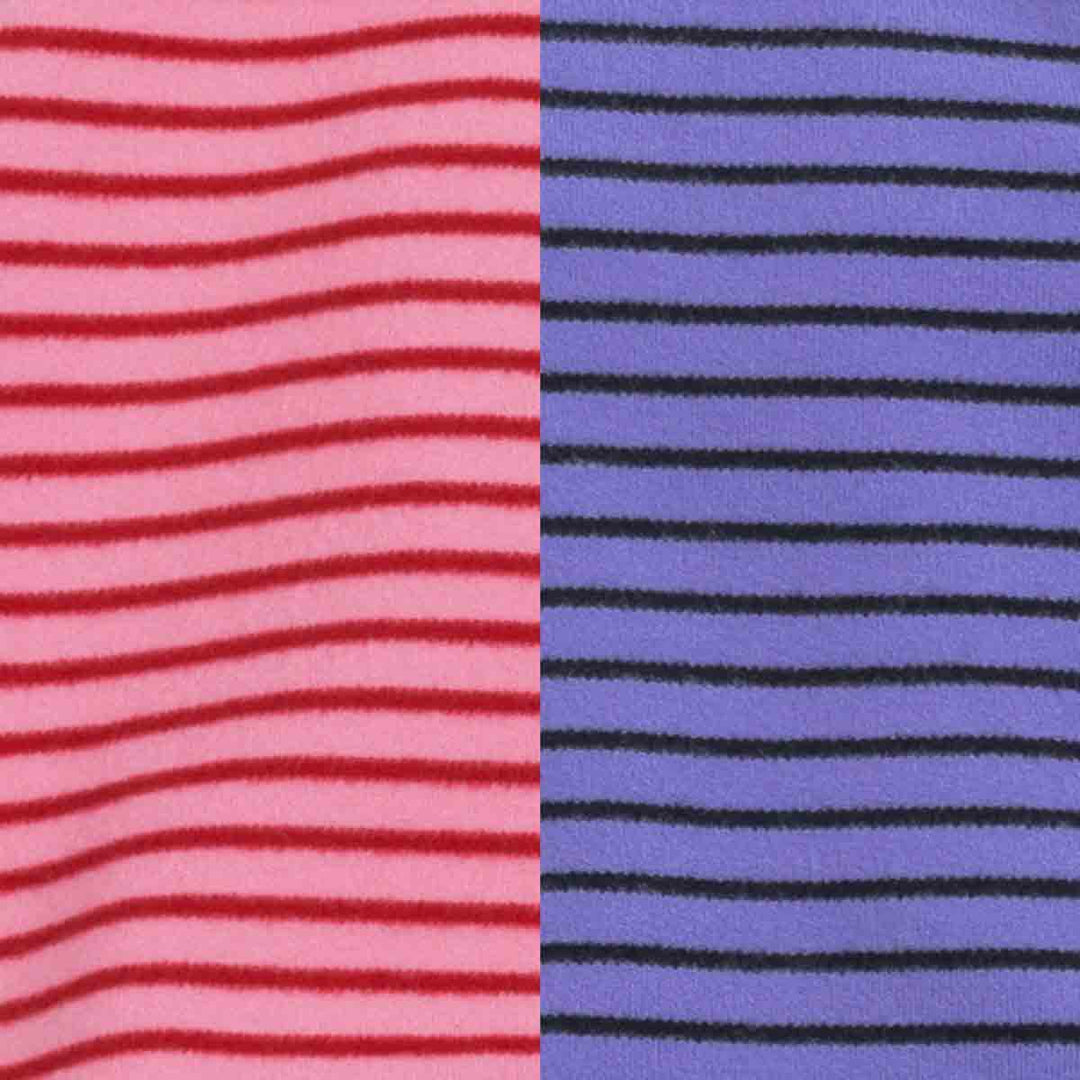 Texture detail of pink and purple striped dog pajamas lightweight velvet fabric