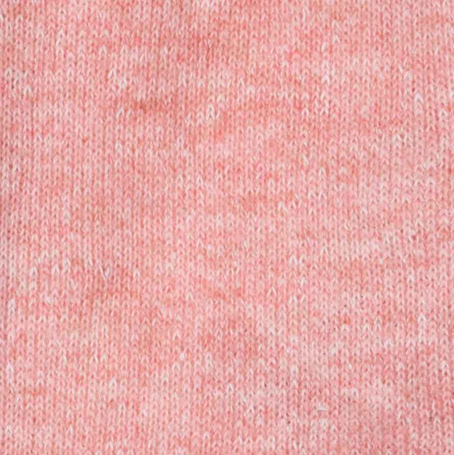 Close-up of heathered knit dog hoodie fabric in speckled rose pink, showcasing soft texture and material blend.