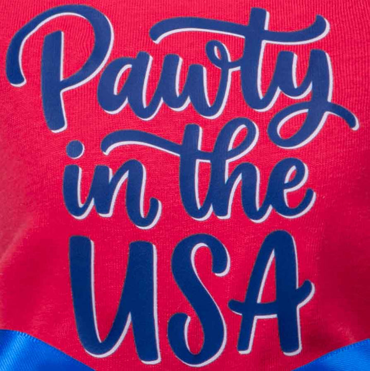 Text 'Pawty in the USA' on a red and blue background