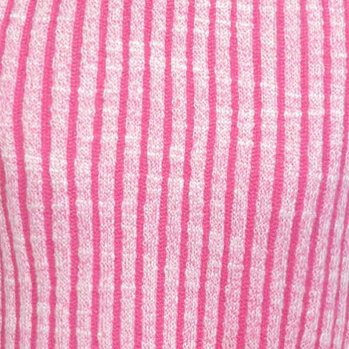 Close-up of pink and white striped knit fabric for dog dress.
