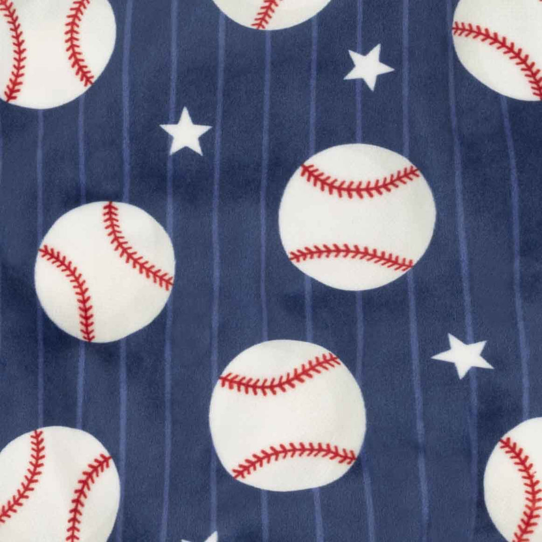 Pattern of baseballs and stars on a blue background