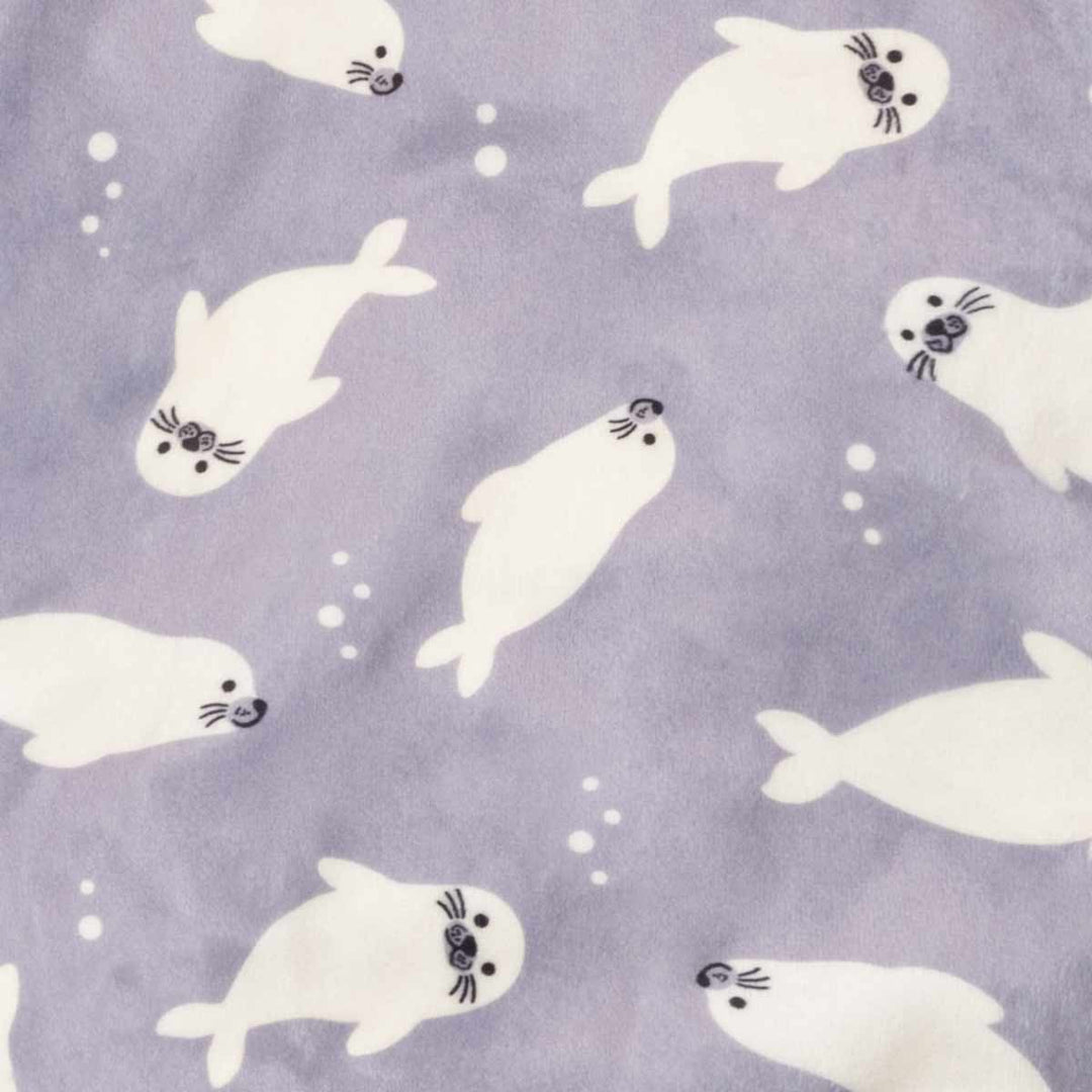 Pattern of white seals on a light purple background