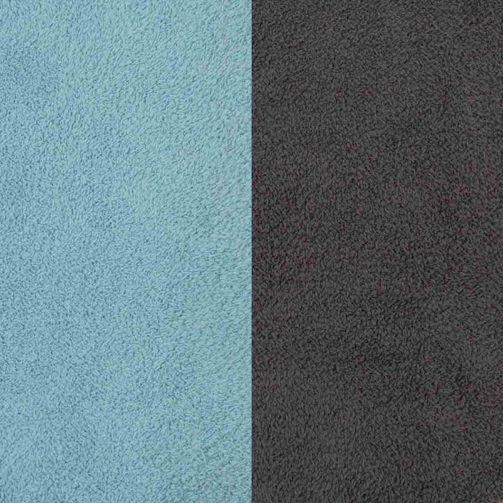 Two vertical color swatches showing textured fabric in light blue on the left and very dark charcoal gray on the right