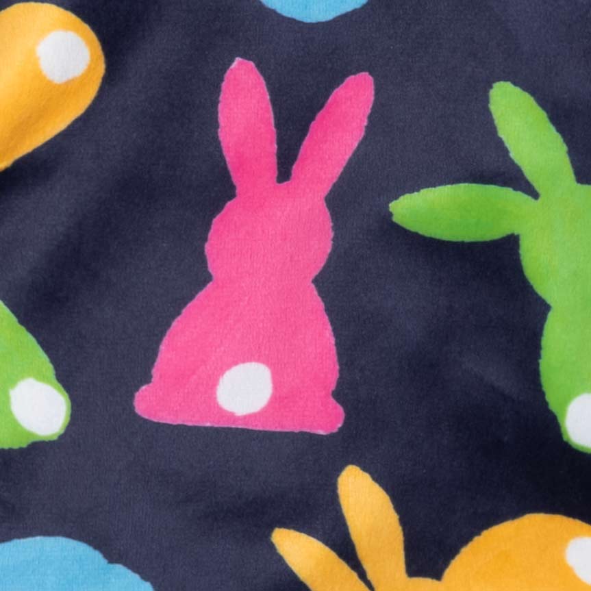 Packaged bunny print dog pajamas with Fitwarm label in clear bag.