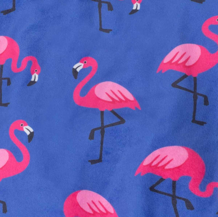 Pattern of pink flamingos on a blue background