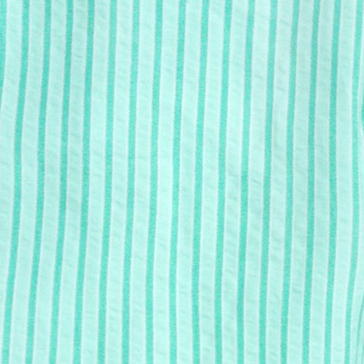 Close-up of teal fabric with vertical stripes