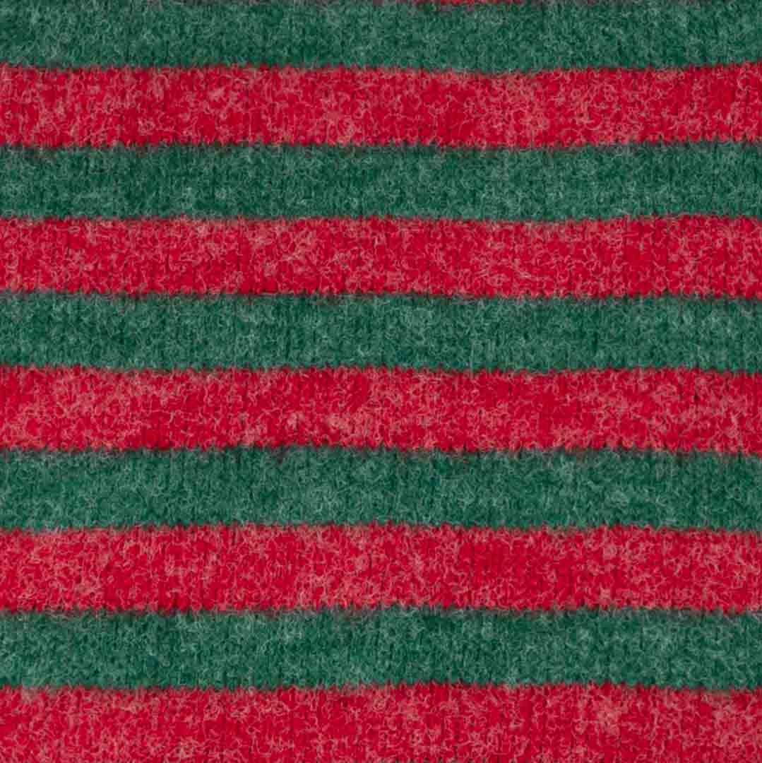 Close-up of a textured fabric with stripes in red and green
