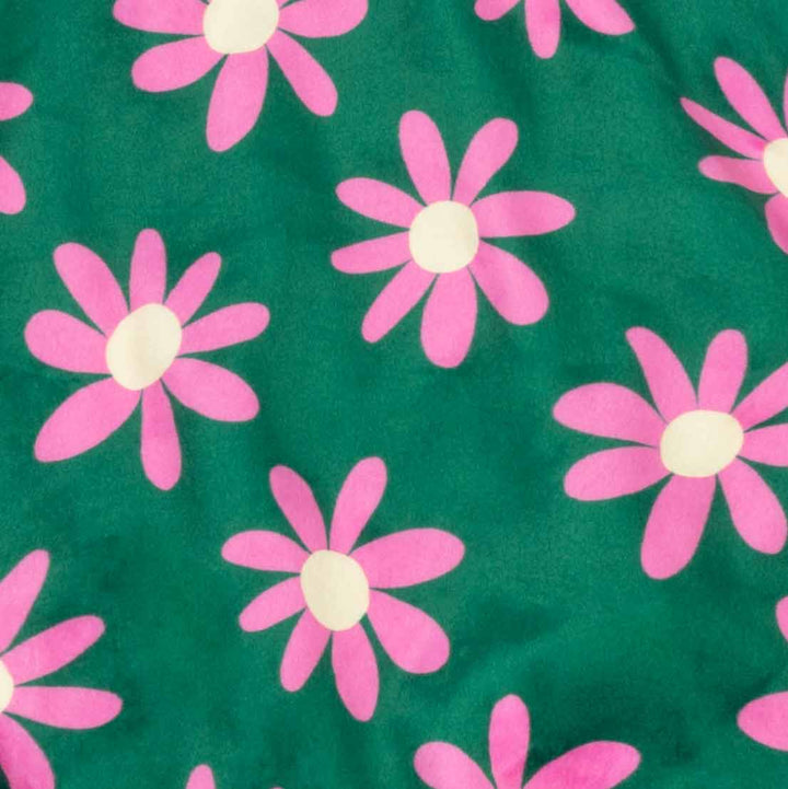 Green floral dog pajamas fabric with pink flower print