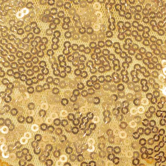 Close-up of shimmering gold sequin fabric from festive dog pajamas.