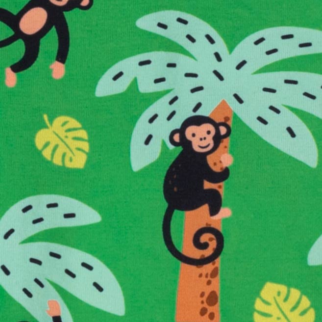 Monkeys and palm trees on a green background