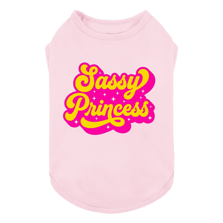Pink dog shirt with 'sassy princess' lettering