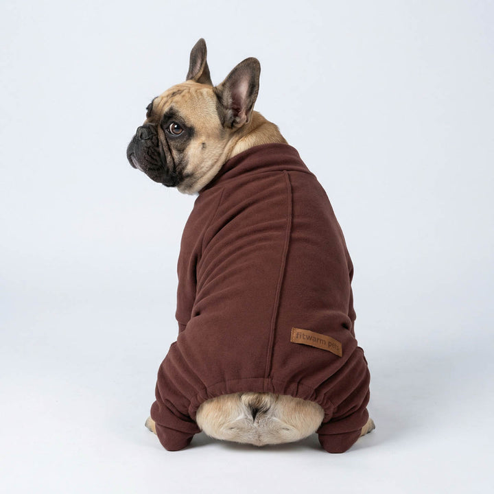 Back view of French Bulldog in a lightweight dog pajamas