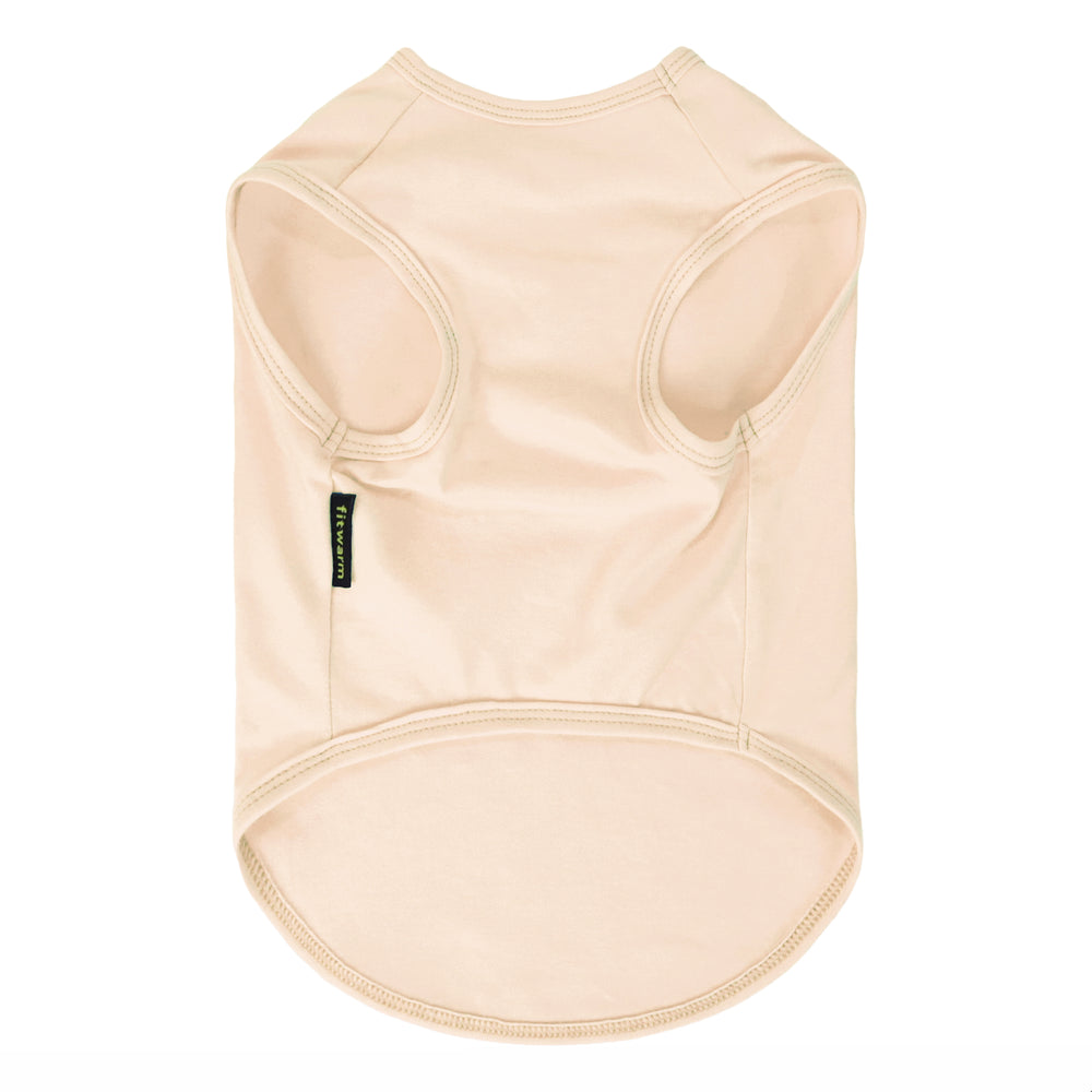 Light beige dog tank top shown from the back, featuring a curved hem and a small black brand tag on the left side