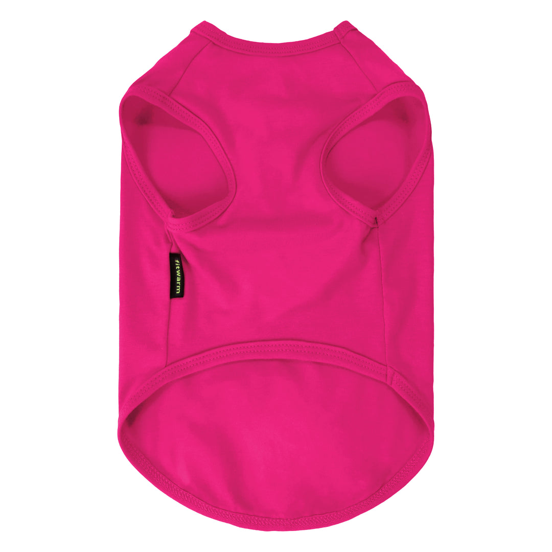 Bright pink dog tank top shown from the back