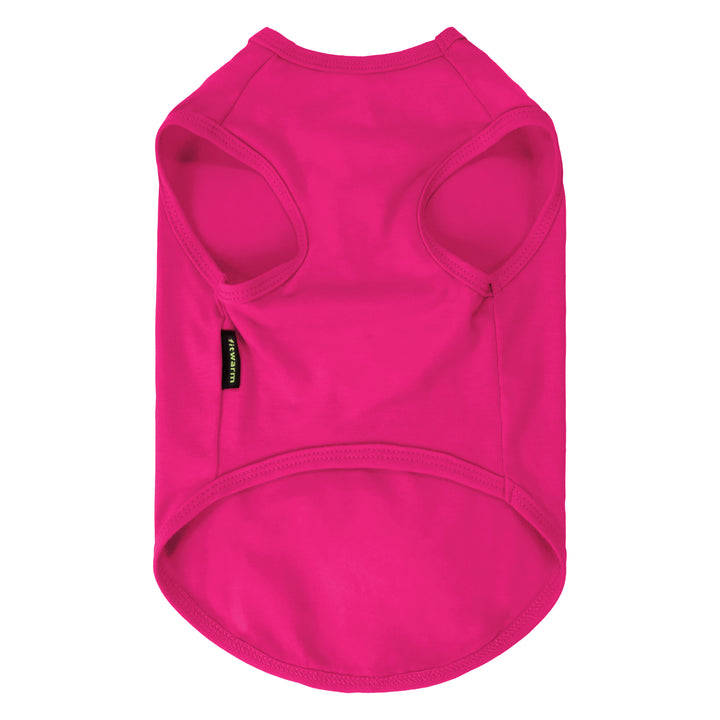 Bright pink dog tank top shown from the back