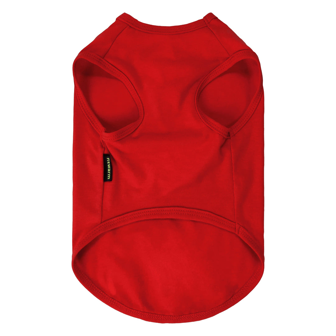Bright red dog Christmas shirt shown flat against a solid white background