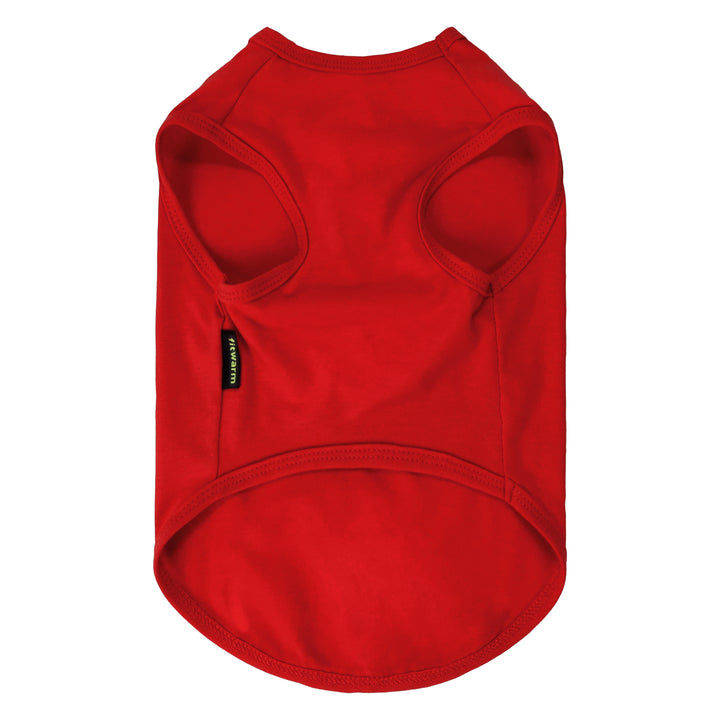 Bright red dog Christmas shirt shown flat against a solid white background