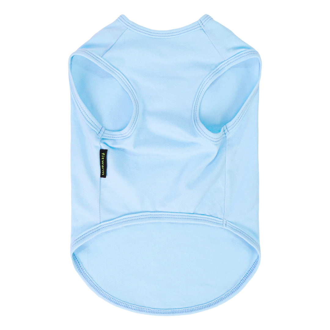 Light blue Hawaiian dog tank top on a white background