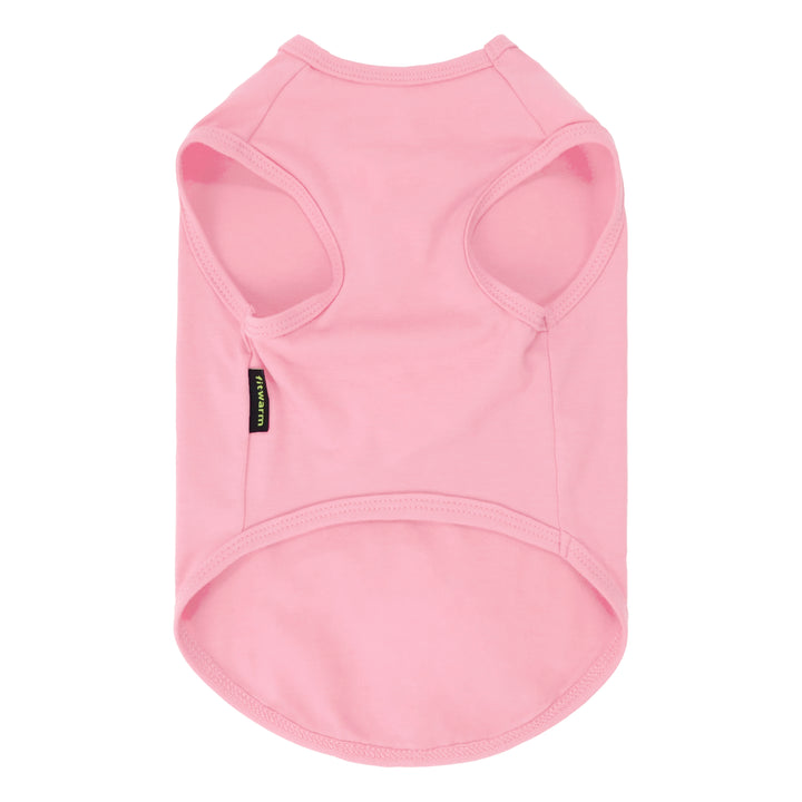 Pink dog tank top shown from the back on a plain white background.