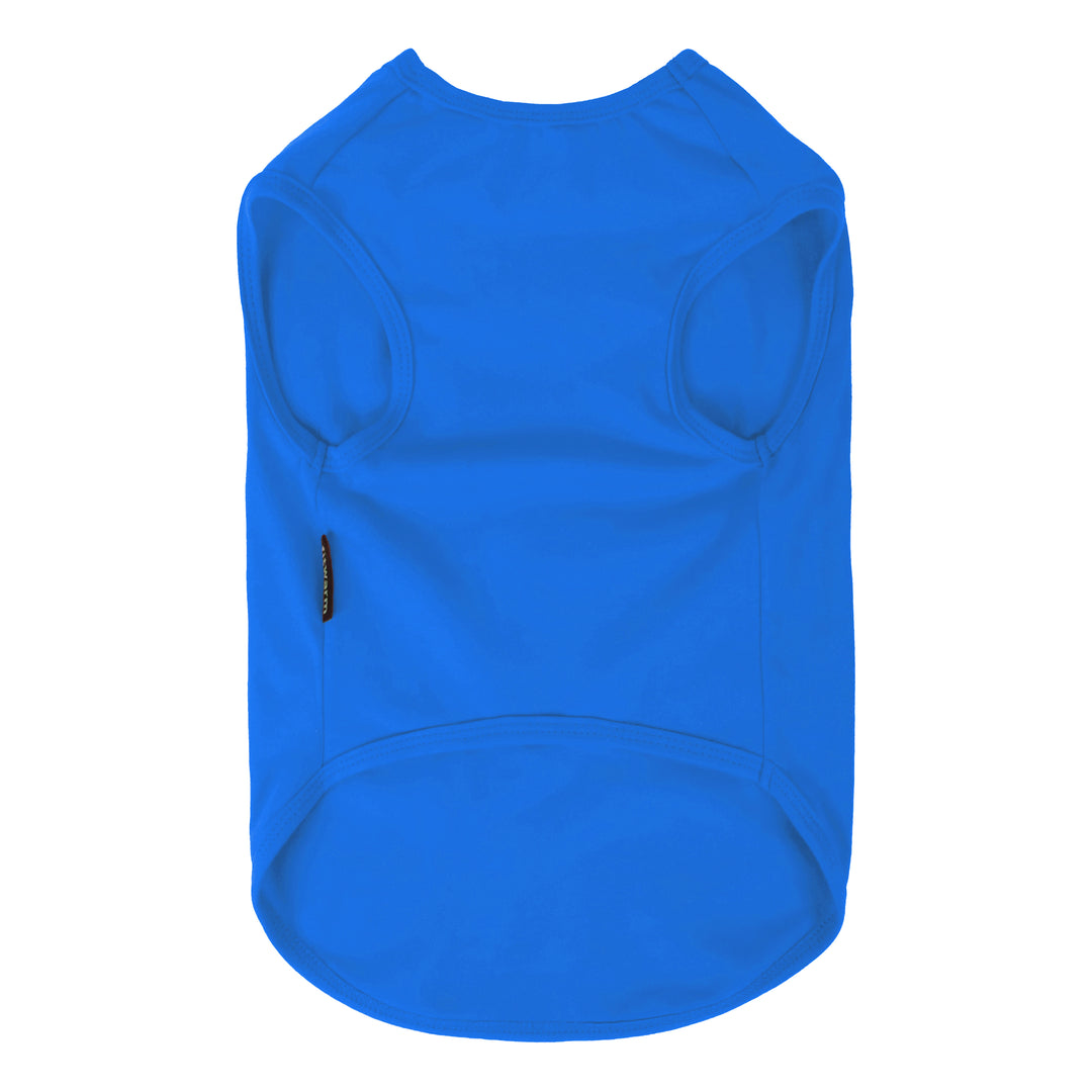 Blue sleeveless dog tank top on a white background