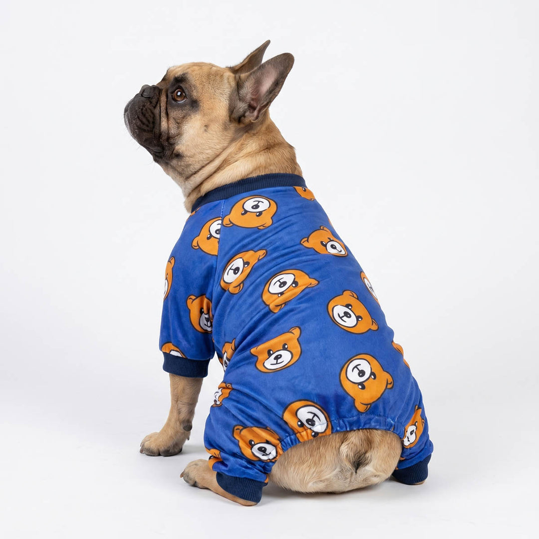 Funny bear print dog pjs worn by a French Bulldog
