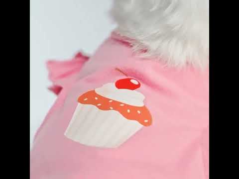 Maltese in a Cute Dog Dress with Cherry Cupcake Print - Fitwarm Dog Clothes