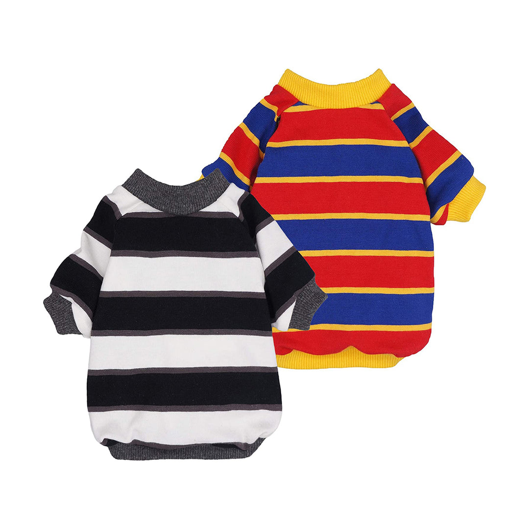 2-Pack 100% Cotton Striped Dog Clothes White-Red - Fitwarm