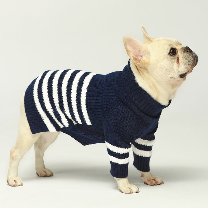 Turtleneck knitted striped clothing for frenchies