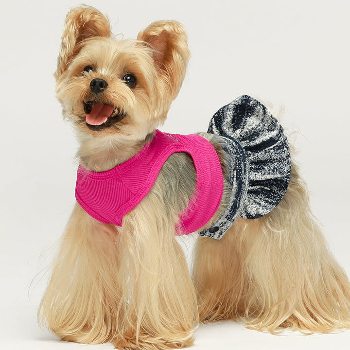 "LOVE" Pink Striped Crop Top and Denim Skirt Dog Dress Set
