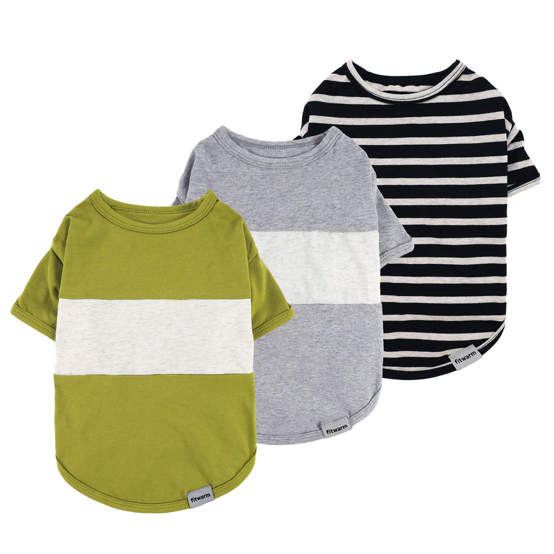 3 Pack Color Block Striped Dog Shirt - Fitwarm