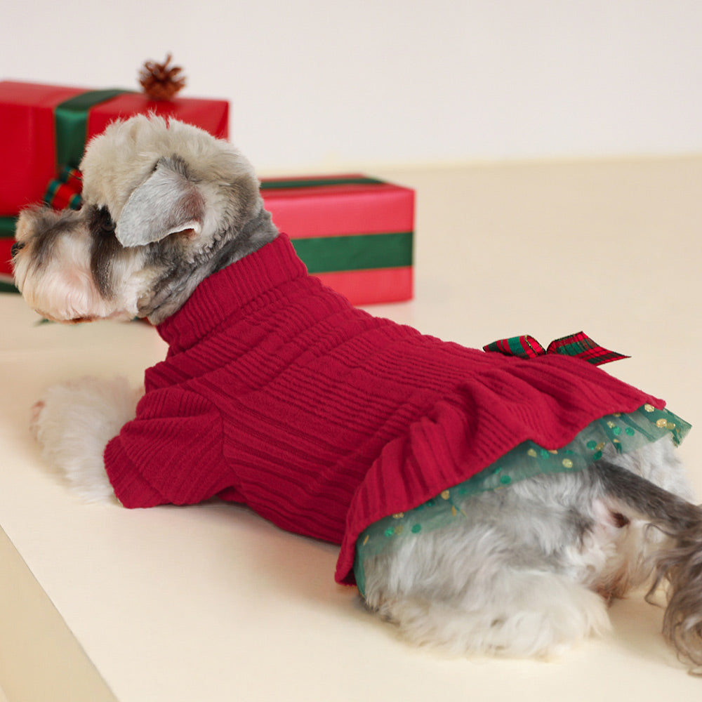 red dog dress for christmas Red Satin Sparkle Christmas Dog Dress, Formal Pet Dress For Holiday