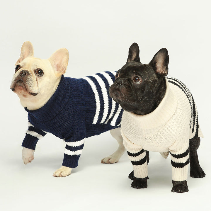 Turtleneck knitted striped french bulldog clothes
