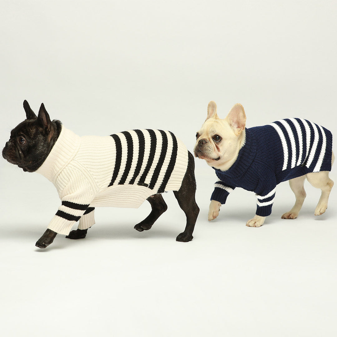 Turtleneck knitted striped frenchie clothing