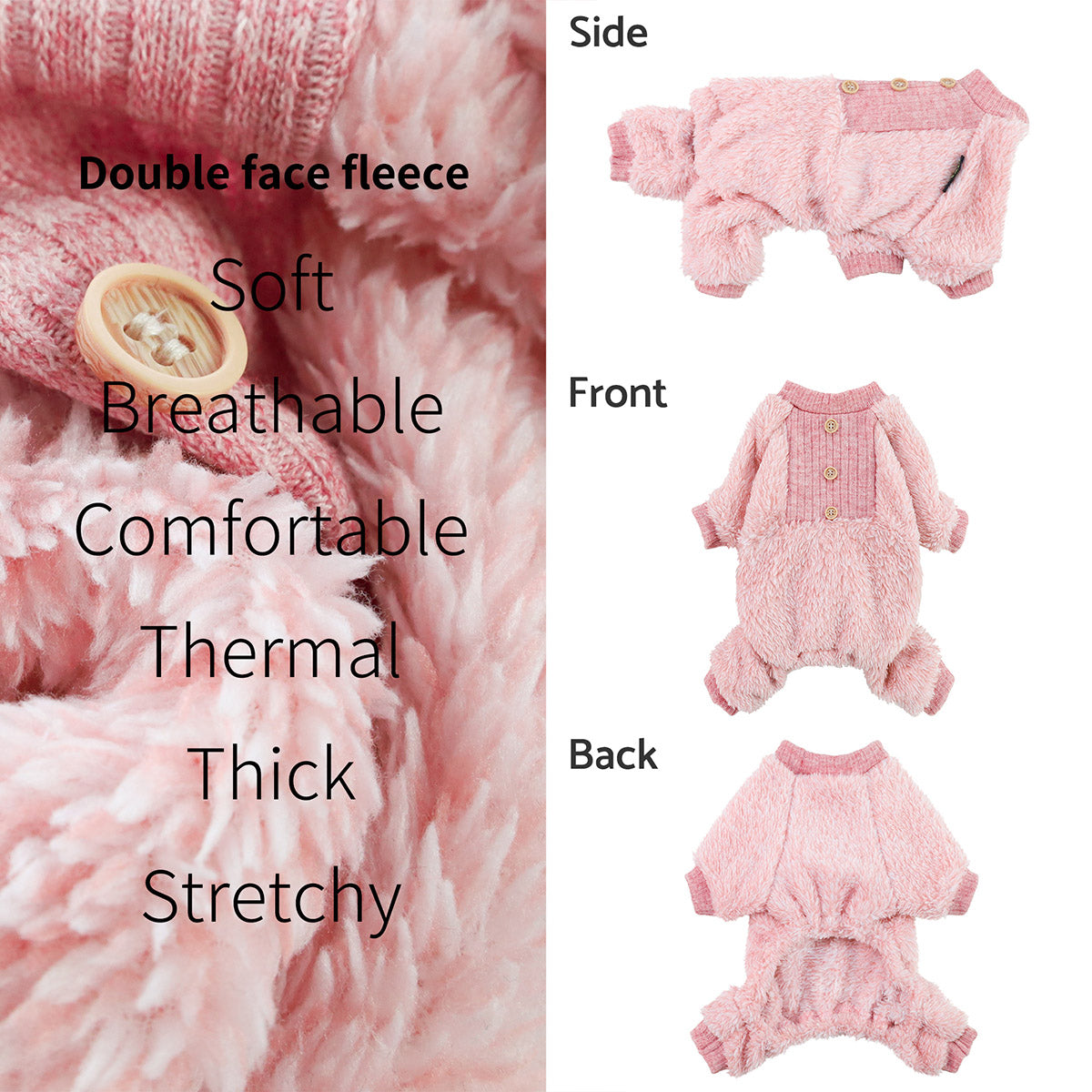 Fuzzy Hunde-Pyjama Mit Rollkragen – Warm, Weich & Gemütlich Für Große Hunde, Größe L In Rosa