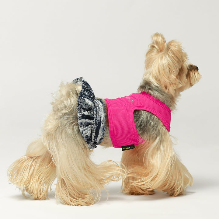 "LOVE" Pink Striped Crop Top and Denim Skirt Dog Dress Set pet clothing