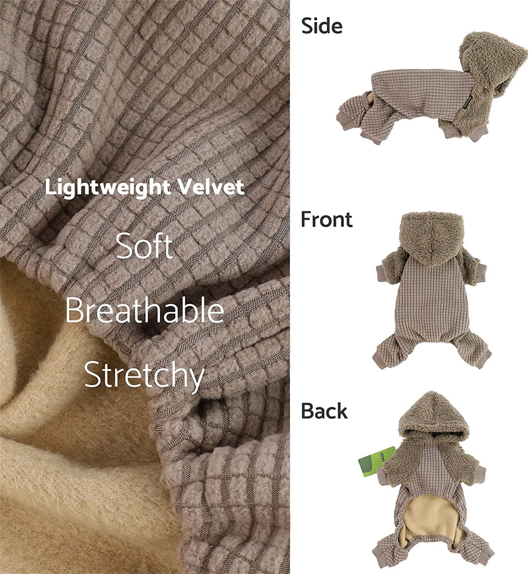 Fuzzy Velvet Hooded Jumpsuit Brownclothes for dogs