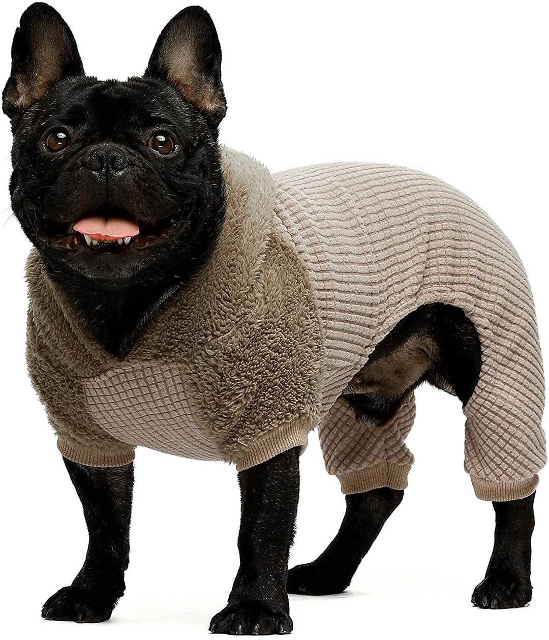 Fuzzy Velvet Hooded Jumpsuit Brownfrench bulldog clothes